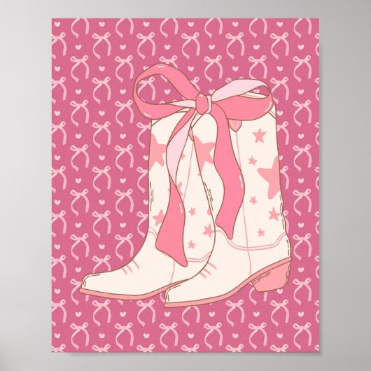 Cowgirl laarzen met roze lint Coquette Art Print (Voorkant)