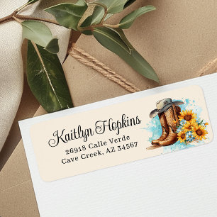 Cowgirl Laarzen Met Zonnebloemen Retouradreslabel Etiket