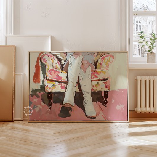 Cowgirl Laarzen Schilderen Retro Print