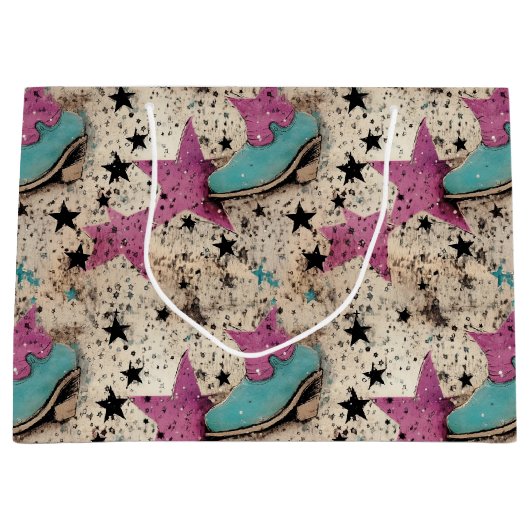 Cowgirl laarzen ster studded retro patroon groot cadeauzakje (Voorkant)