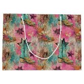 Cowgirl laarzen sterren verdrietig retro patroon groot cadeauzakje (Achterkant)