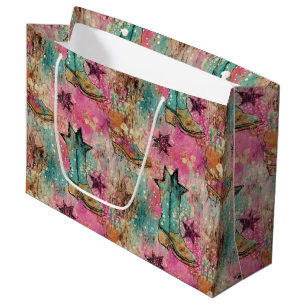 Cowgirl laarzen sterren verdrietig retro patroon groot cadeauzakje