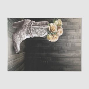 Cowgirl Lace & Parels Laarzen Witte Bloemen Rustie Tissuepapier