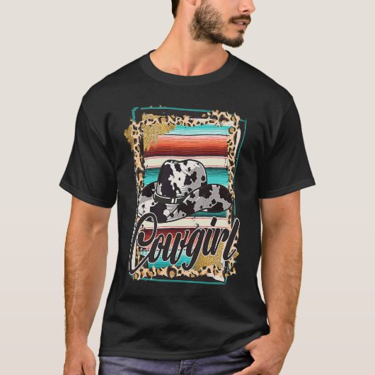 COWGIRL Leopard Cow Pattern Print Serape Rodeo T-shirt (Voorkant)