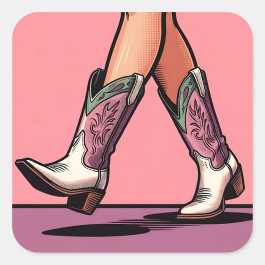 Cowgirl Looplaarzen Coquette Pop Art Stickers (Voorkant)