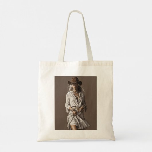cowgirl met boho accenten op wit tote bag (Achterkant)