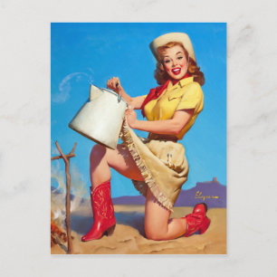 Cowgirl met Coffee Pin Up Briefkaart