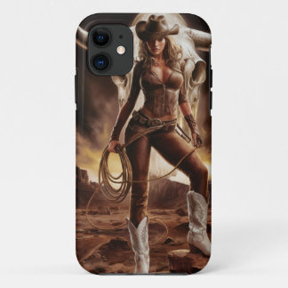  cowgirl met Koe schedel iPhone 11 Hoesje