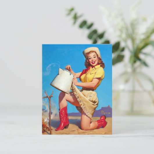 Cowgirl met koffiepin-up kaart (Staand voorkant)