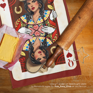 Cowgirl Midwest Queen of Hearts Kaart - Love Luck Theedoek