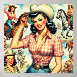  cowgirl naadloze illustratie poster