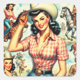 cowgirl naadloze illustratie vierkante sticker