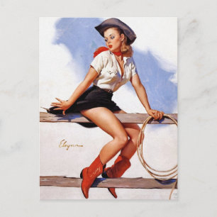 Cowgirl op een Fence Pin-Up Briefkaart