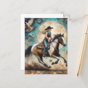 Cowgirl op een Pinto Paard Briefkaart