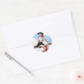 Cowgirl op Fence Pin Up Ronde Sticker (Envelop)