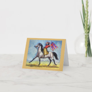 Cowgirl op galopperend paard originele schildering bedankkaart