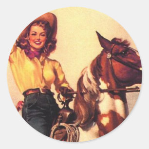 Cowgirl op haar paard ronde sticker