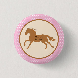 Cowgirl over Pony Cute 1st Birthday Party Theme Ronde Button 3,2 Cm