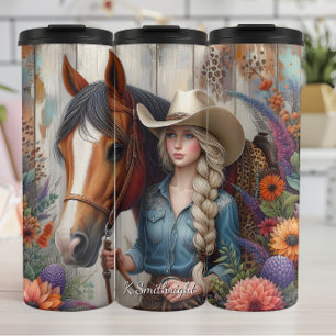 Cowgirl Paard Bloemrijke Rustieke Charme Thermosbeker