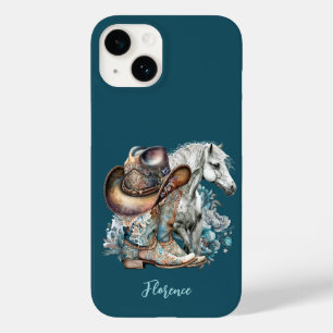 Cowgirl paard cowboylaarzen pet bloemig western Case-Mate iPhone 14 hoesje