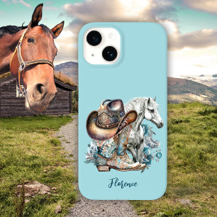 Cowgirl paard cowboylaarzen pet bloemig western Case-Mate iPhone 14 hoesje