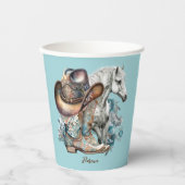 Cowgirl paard cowboylaarzen pet bloemig western papieren bekers (Voorkant)