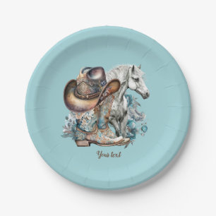 Cowgirl paard cowboylaarzen pet bloemig western papieren bordje