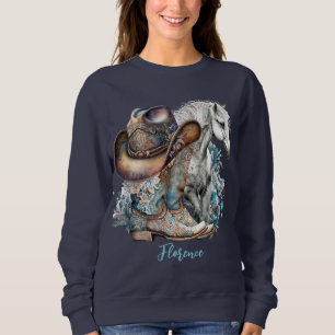 Cowgirl paard cowboylaarzen pet bloemig western trui