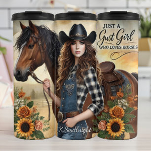 Cowgirl Paard Zonnebloemen Landelijke Charme Thermosbeker