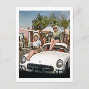 Cowgirl, parade, auto, kleurrijk, Retro Briefkaart