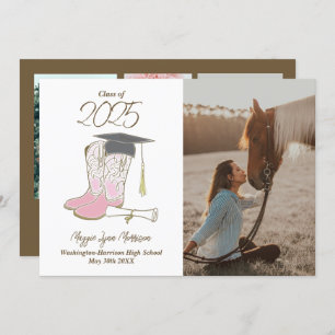 Cowgirl Pays Photo Graduation Faire-part Rose