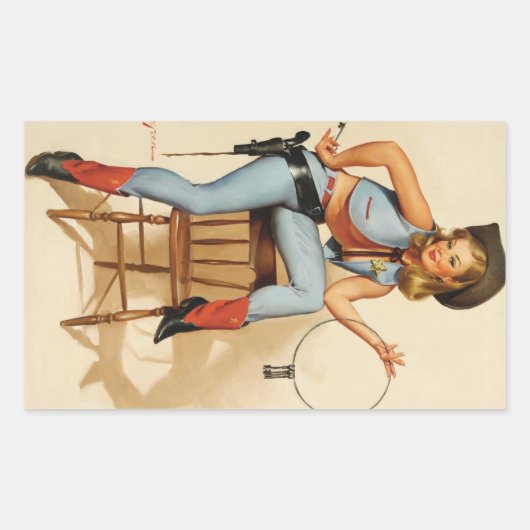 Cowgirl Pin-up Girl Rechthoekige Sticker (Voorkant)