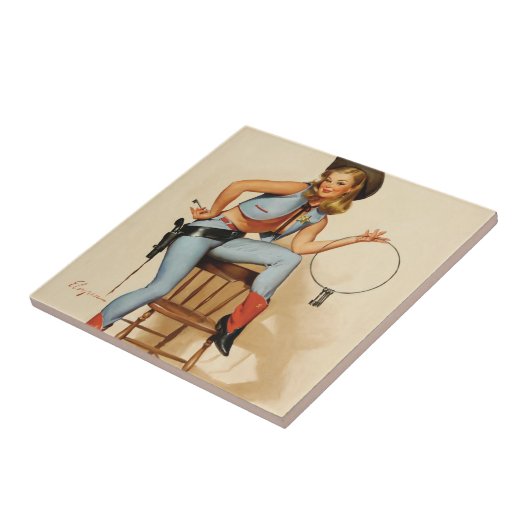 Cowgirl Pin-up Girl Tegeltje (Zijkant)