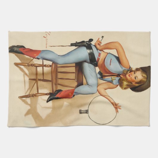 Cowgirl Pin-up Girl Theedoek (Horizontaal)