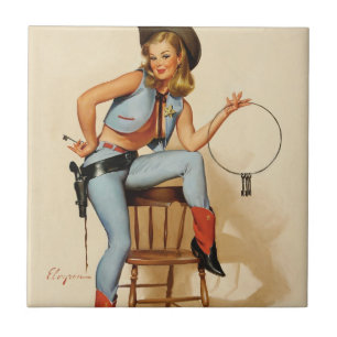 Cowgirl Pin-up Meisje Tegeltje