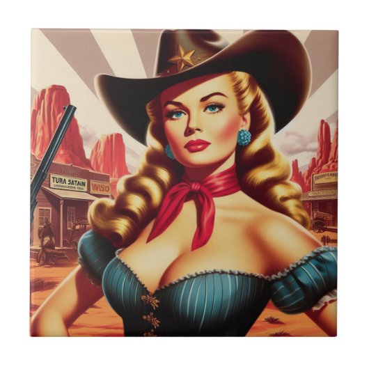 Cowgirl Pin-up Tegeltje (Voorkant)