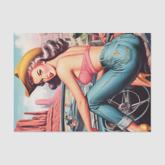  Cowgirl Pin Up Tissuepapier (Voorkant)