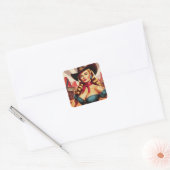 Cowgirl Pin-up Vierkante Sticker (Envelop)
