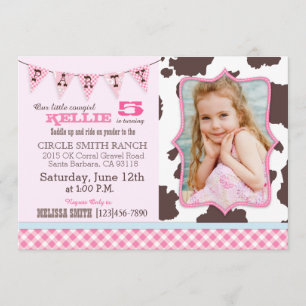 Cowgirl Pink Gingham check Western thema Birthday Kaart