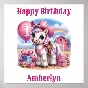 Cowgirl Pony 1-jarig Poster