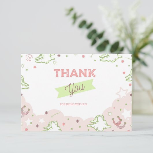 Cowgirl Premier Rodéo Anniversaire Carte de remerc (Debout devant)