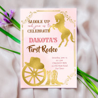 Cowgirl premier rodéo rose et or invitation d'anni
