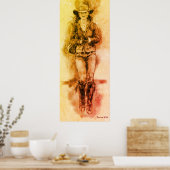 Cowgirl Realistic Drawing Jeans Pet Boots Poster (Keuken)