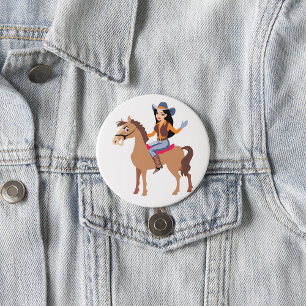 Cowgirl Rijden Een Paard Button