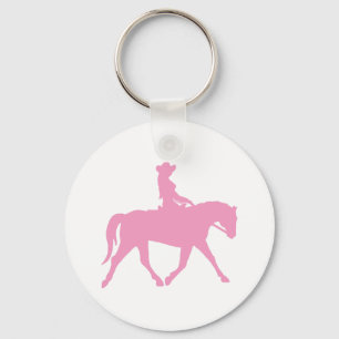 Cowgirl rijdt op haar paard (roze) sleutelhanger