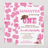 Cowgirl Rodeo Hot rose Invitations pour le premier (Devant / Derrière)