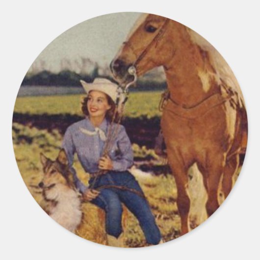  Cowgirl Ronde Sticker (Voorkant)