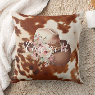 Cowgirl Roze Cream Bruin Koeienhuid Bloemen Pet Kussen