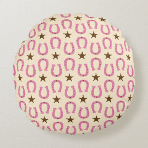 Cowgirl Roze Hoefijzer Sheriff Ster Landelijk Texa Rond Kussen