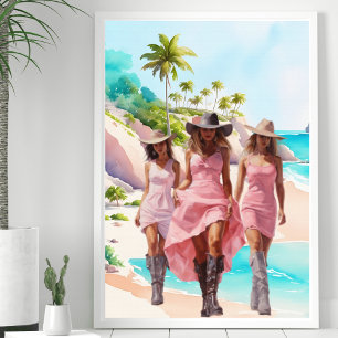 Cowgirl Roze Trio aan de kust op Tropical Island Poster